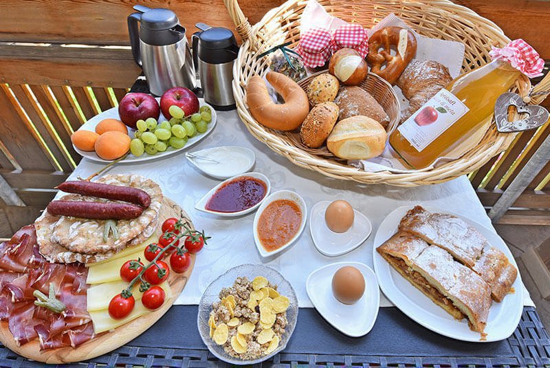 Breakfast basket with fresh products